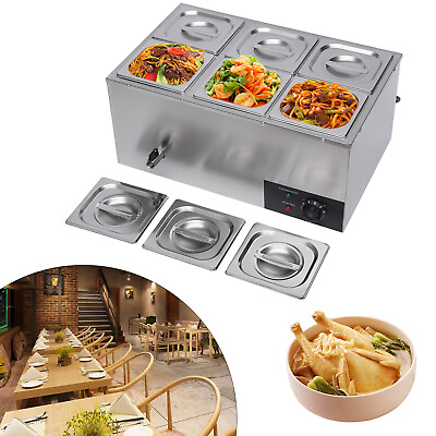 #ad 6 Pan Commercial Food Warmer Steam Table Buffet Bain Marie Countertop Station US $113.01