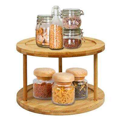 Lazy Susan Turntable Spice Rack 2 Tier Bamboo Kitchen Countertop Cabinet $26.91
