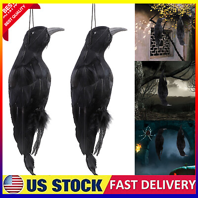 #ad Realistic Hanging Dead Crow Decoy Lifesize 32CM Large Black Crow Feathered 🎁 $13.25