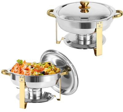 #ad 2 Packs 5QT Round Chafing Dish Buffet Set Stainless Steel Catering W Lid Holder $59.56