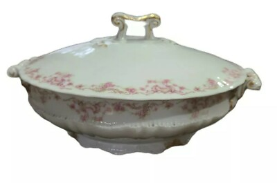#ad Haviland Limoges Pink Roses Gold Trim China Covered Antique Dish $32.90