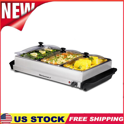 #ad Triple Trays Buffet Server Food Warmer Temperature Control Stainless Steel Party $54.33