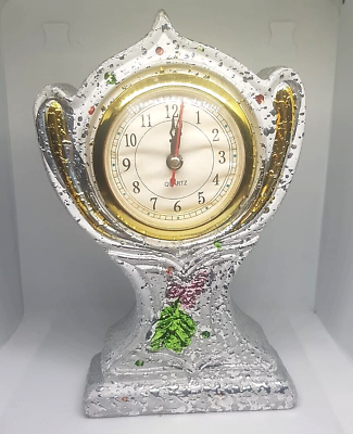 #ad Beautiful antique silver gypsum vase clock hand painted pottery clock $20.00