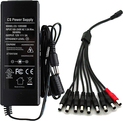 #ad AC to DC 12V 5A Power Supply Adapter with 9 Way Splitter Cable Plug 5.5 X 2.1Mm $26.99