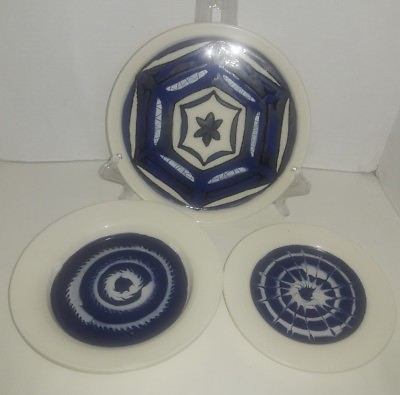 Set of 3 White and Cobalt Decorative Pottery Plates $22.49