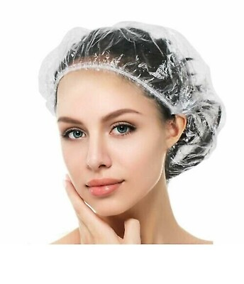 #ad 100pcs Disposable One off Hotel Home Shower Bathing Clear Hair Elastic Caps Hats $6.19