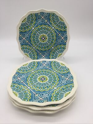 #ad Pier 1 Imports 4 Salad Plates Atlas Turquoise Tile Discontinued New $29.99