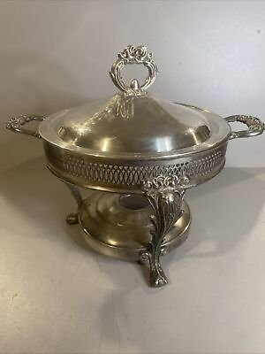 #ad Vintage Chafin 9” Silver Plated Chafin Warming Dish With Cover No Insert $10.00
