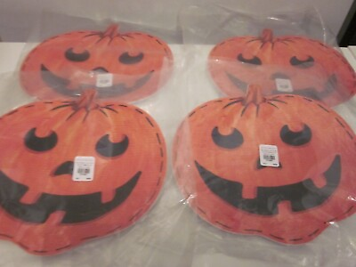 #ad S 4 Pottery Barn Kid Cutout Pumpkin Jack O Lantern Halloween Melamine Plates NWT $79.95