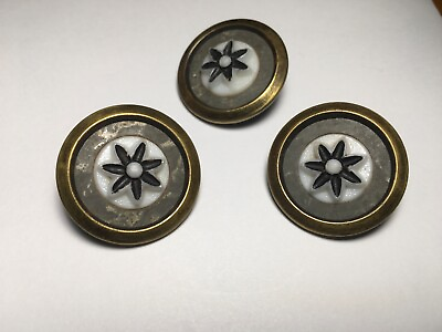 #ad Victorian Jewels Buttons Glass in Brass Set of Three Black Star on White Glass $55.00