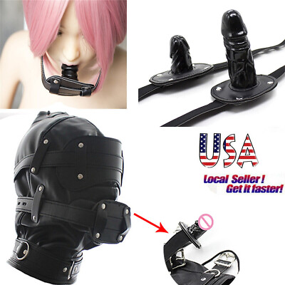 Bondage Headgear Sensory Deprivation Hood Eye Mask Mouth Gag Plug Restraints SM $34.89