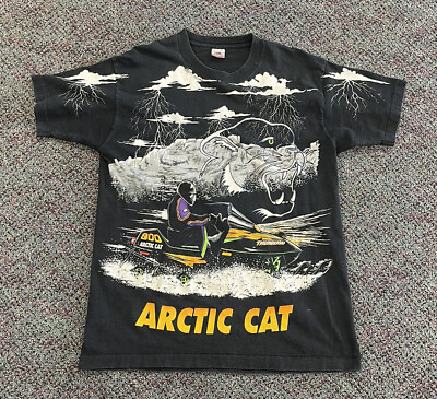 Vintage Artic Thunder Artic Cat T Shirt Size Large Fruit Of The Loom VTG Black $75.00