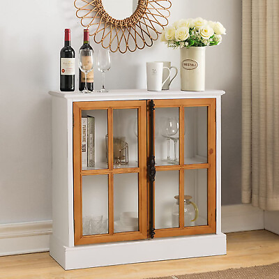 Accent Storage Cabinet 2 Glass Doors Decorative Cabinet Buffet amp; Sideboard White $195.99