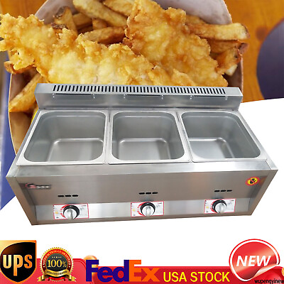 #ad 3 Pan Propane Gas Food Warmer Restaurant Tabletop Desktop Countertop Steam Table $180.51