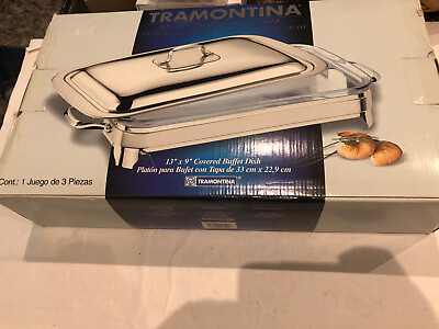 Tramontina 13quot;X 9quot; Covered Buffet Dish Stainless Steel Glass Baking Dish $22.50