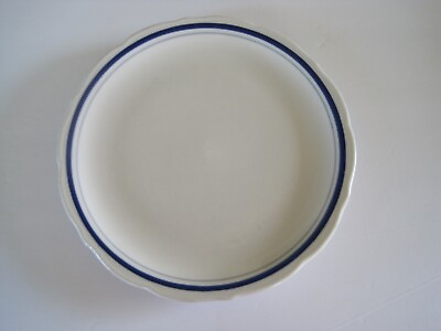 #ad Syracuse China Plate Restaurant Quality White w Blue amp; Gray Scalloped Edge $9.97