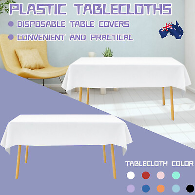 #ad 54x108In Plastic Tablecloths Disposable Parties Dinner Durable Table Covers $9.30
