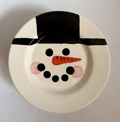 RARE Three Rivers Pottery 1997 Snowman Face W Top Hat 8” Plates Set Six Vintage $120.00