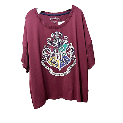 #ad Harry Potter Sweater Womens 2X Plus 18W 20W Cropped Red Short Sleeve Crest Top $16.90