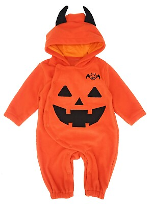 Baby Toddlers Halloween Fleece Pumpkin Costume Hooded Romper $8.99