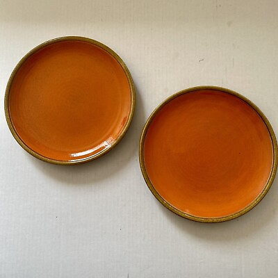 #ad Two Vintage Italian Baldelli Orange Gold Mid Century Modern Pottery Plates 9quot; $40.00
