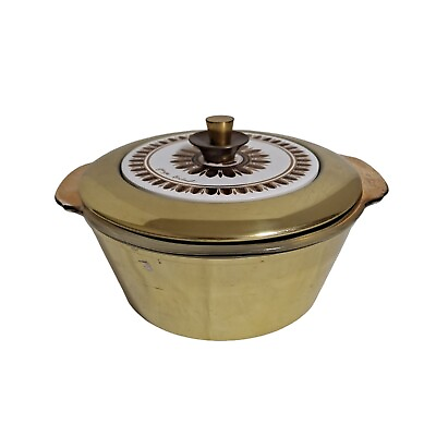 #ad Vintage Georges Briard Gold Casserole Chafin Dish Lid Bottom Mid Century Regalia $48.99