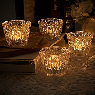 #ad Clear Glass Candle Holder of 4ps Votive Candle HoldersvintageTealight Candl... $20.19
