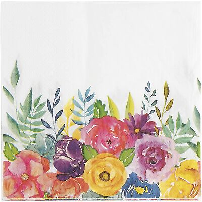 #ad 100 Pack Floral Paper Napkins Disposable for Bridal Shower Birthday 6.5 In $13.99