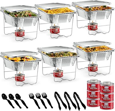 #ad 6 Pack Disposable Chafing Dish Buffet Set Food Warmers Single Pan Warming Trays $78.63