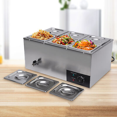 #ad 6 Pans Commercial Food Warmer Countertop Table Food Buffet Steamer Pan 600W $113.00