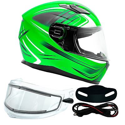 #ad Adult Snowmobile Helmet Green Full Face Heated Shield Sledding Snow Machine $115.00