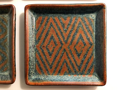 Cohen Pottery Plates Trays 7.25” Square RARE Set of 4 for Sushi Salad Trinkets $136.00