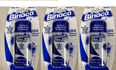 Binaca FAST Blast Breath Spray Peppermint 3 Pk 0.5floz Instant Breath Freshening $39.99