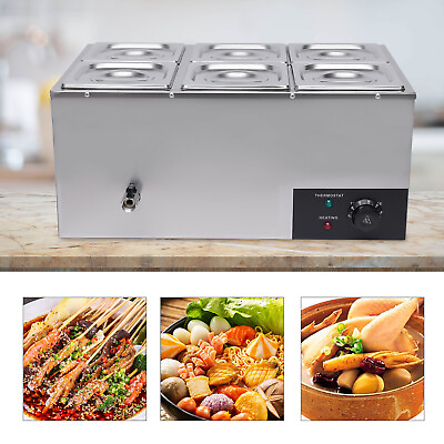 #ad 6 Pans Bain Marie 6*3L Commercial Food Warmer Countertop Table Steamer 600W 110V $112.72