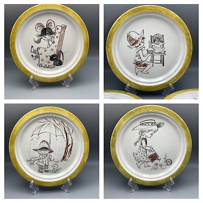 Vintage Italian Pottery Plates Holly Hobbie 1960s Signed Set Of 4 $38.50