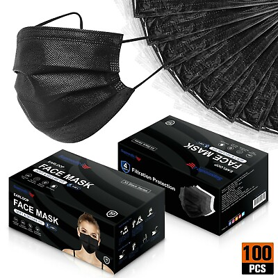 100 50 PCS Black Protective 4 Layer Face Mask Respirator Disposable Masks BFE98% $6.98