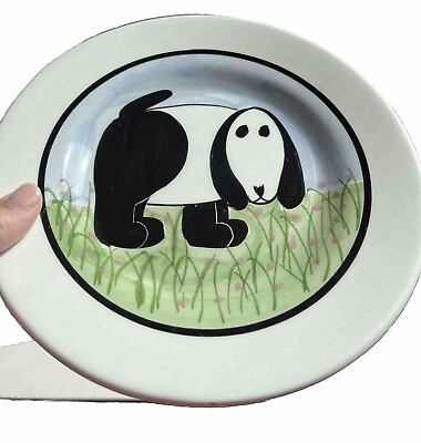 #ad #ad Hand Painted Italian Pottery Art Plate Dog Black amp; White 8quot; Salad Display Decor $28.00