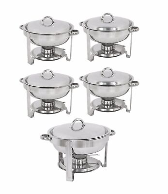 #ad 5pcs Catering Stainless Steel Chafer Chafing Dish Sets Party 5 Qt Round Warmer $149.58