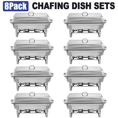 #ad 8PK CATERING STAINLESS STEEL BUFFET CHAFER CHAFING DISH SETS 9.5QT FULL SIZE NEW $256.89