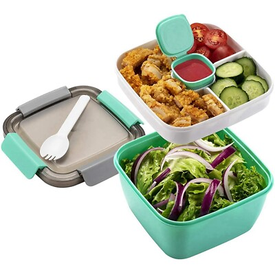#ad Lunch Container 1500Ml Salad Bowls with 3 Compartments for Salad Toppings N1V8 $15.69