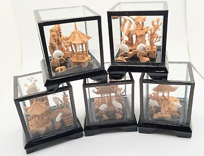 #ad Antique Set of 5 Cork Art Chinese Diaromas with Original Boxes Each is 3quot;x3quot;x3quot; $100.00