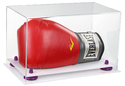 Single or Double Boxing Glove Display Case w Purple Risers amp; White Base A011 $110.99
