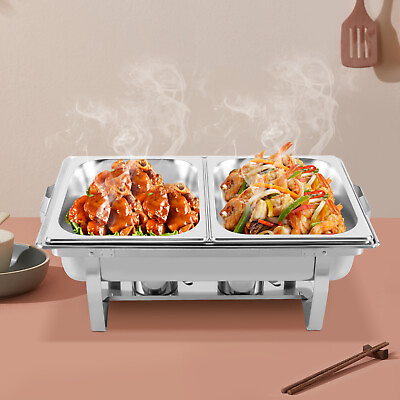 Chafing Dish Buffet Set Rectangular Chafer w Water Pan 3*Food Pan Fuel Holder $52.00