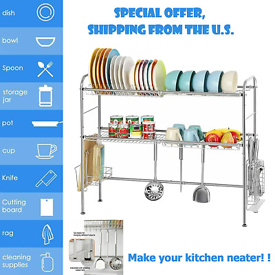 #ad Kitchen Dish Rack Adjustable Height Over The Sink Dish Drying Rack Cutlery Rack $55.99