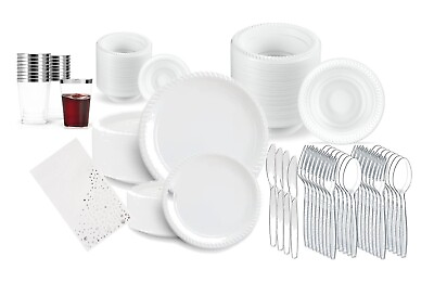 #ad Premium Glossy White Disposable Plastic Party Set for 96 Guests 1000 pcs. $129.00