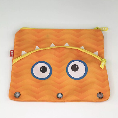 #ad #ad ZIPIT 3 Ring Pencil Pouch Monster Mouth 2 Zippers Orange Bag 10”x 8” $8.49