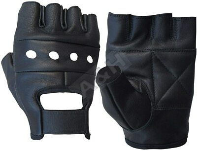 Mens Motorcycle Fingerless Leather Half Finger Driving Biker Black Gloves $7.99
