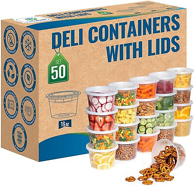#ad Safeware 16oz 50 Sets Deli Plastic Food Storage Containers with Airtight Lids $19.95