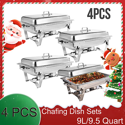 1 2 4 PK 9.5 Quart Stainless Steel Chafing Dish Buffet Trays Chafer With Warmer $83.99