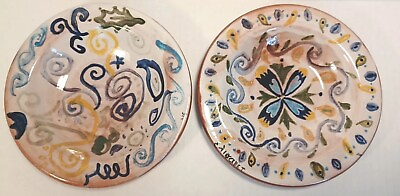 #ad #ad Set Of 2 Handmade Art Pottery Plates Wall Hanging Redware 6 1 4quot; Signed Marked $32.00